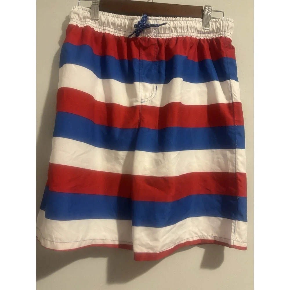 Wonder Nation Boys Swim Trunks XL (14-16)  Husky‎ Blue Red White Striped